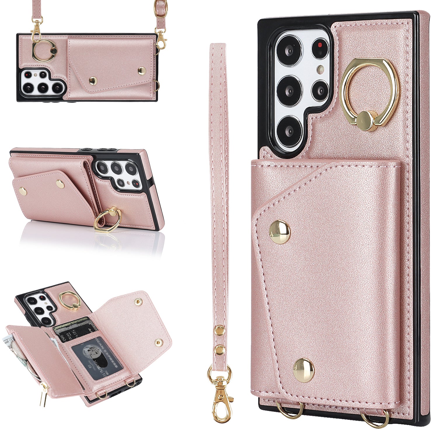 Zipper Wallet Phone Case for Samsung Galaxy S22 Ultra 5G PU Leather Coated TPU Cover with Ring Kickstand Zipper Wallet Phone Case for Samsung Galaxy S22 Ultra 5G PU Leather Coated TPU Cover with Ring Kickstand